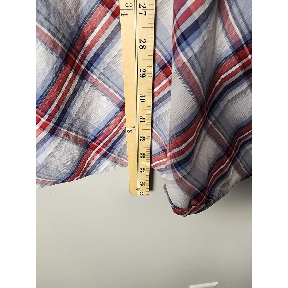 Roper Mens XL Red White Blue Plaid‎ Long Sleeve Western Snap Shirt Country Chore - Picture 8 of 9